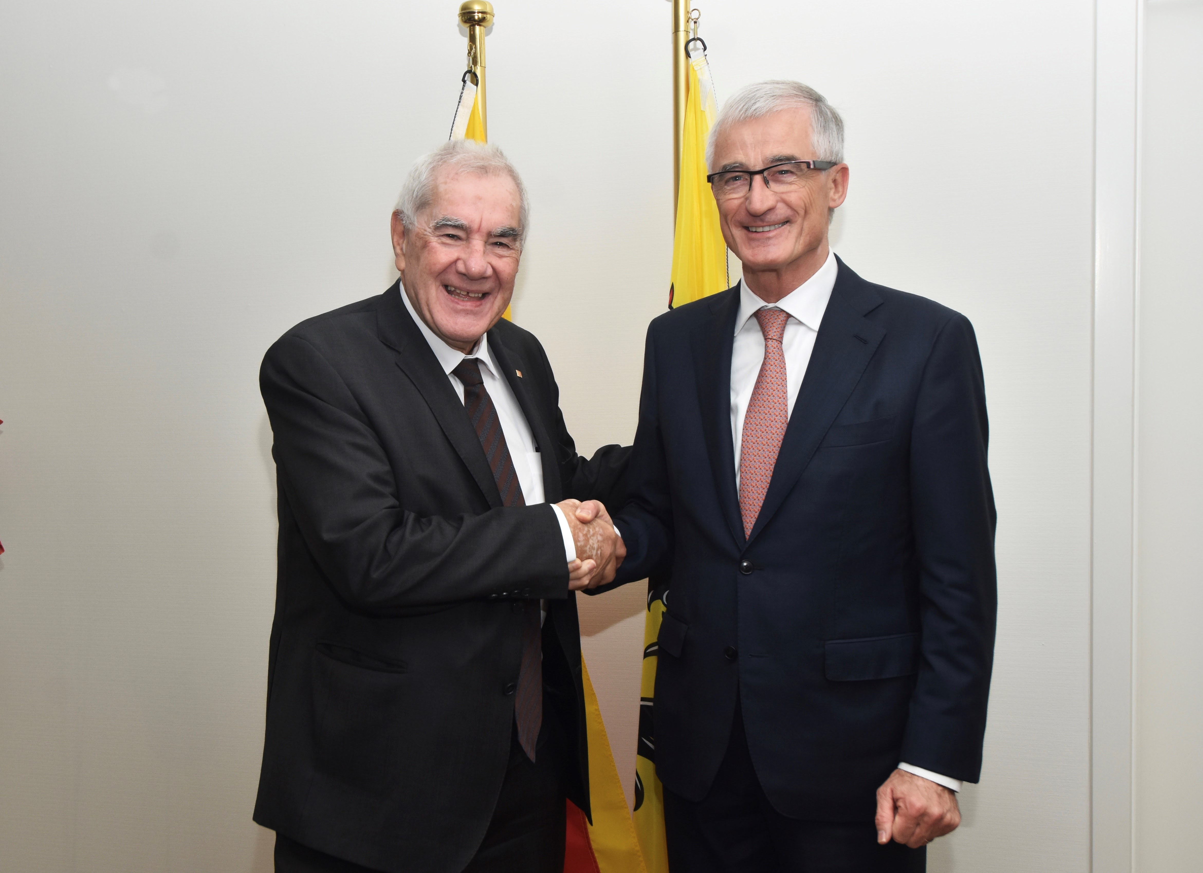 The Catalan foreign minister, Ernest Maragall, with the Flemish minister-president, Geert Bourgeois, in Brussels on October 19, 2018 (by Catalan government)