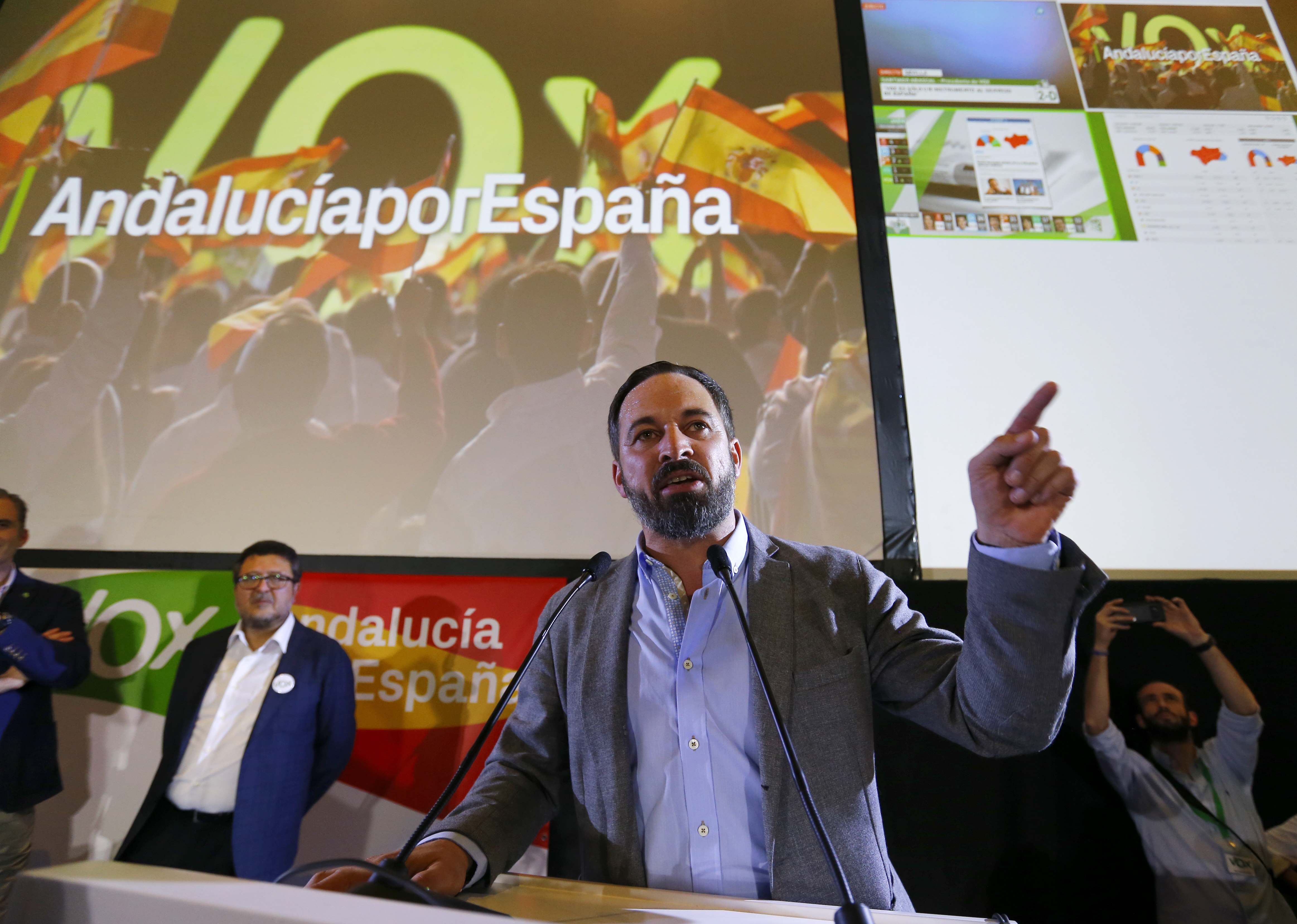 VOX leader Santiago Abascal after the election in Andalusia (by Reuters)