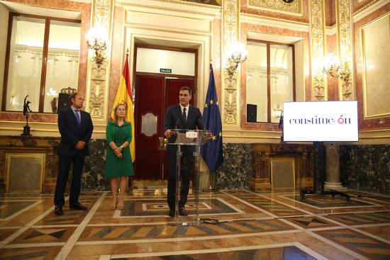 The Spanish president, Pedro Sánchez, presenting the constitution's 40th anniversary events (by Congreso)