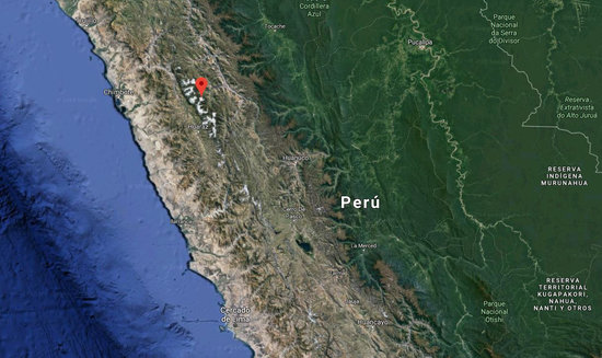 Spot in the map where the accident took place in the Andes, Peru