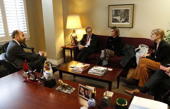 Catalan president Quim Torra and minister Chacón with California State Senator Hill (by Norma Vidal, ACN)