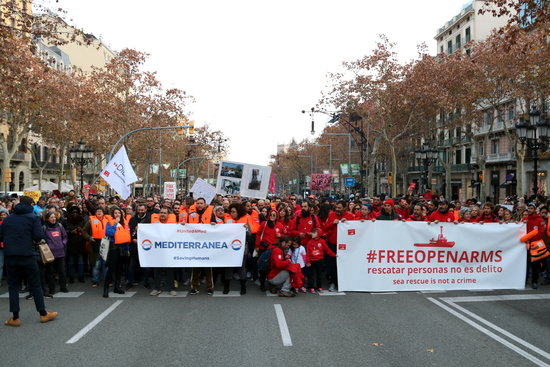 Image of the demonstration in favor of Open Arms on January 19, 2019 (by Elisenda Rosanas)