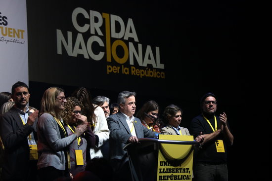 'La Crida' secretary general, Toni Morral, during a speech in the movement foundational congress (by Gemma Sánchez)