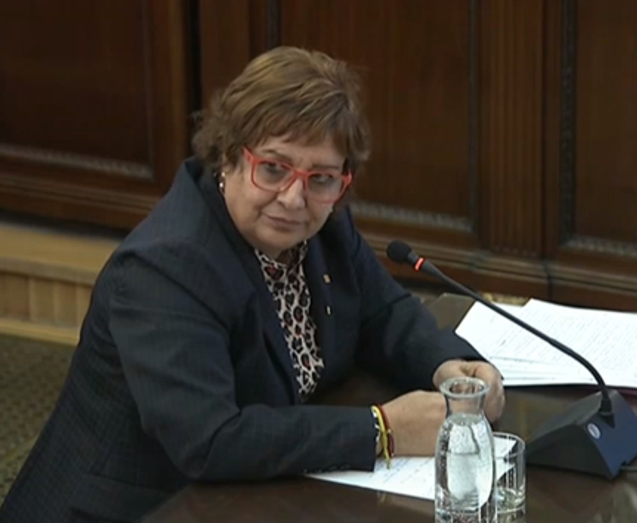 A screenshot of Dolors Bassa testifying in the Spanish Supreme Court
