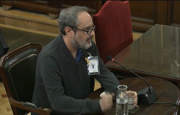 The former far-left CUP MP Antonio Baños, testifying in court during the independence trial