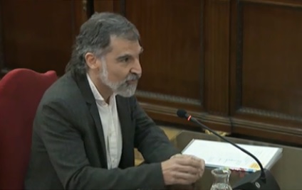 Activist Jordi Cuixart testifying in the independence trial on February 26, 2019