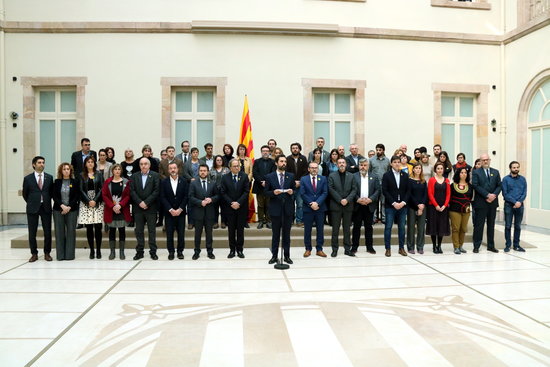 Image of the institutional statement by parliament speaker Roger Torrent on February 7, 2019 (by Núria Julià)