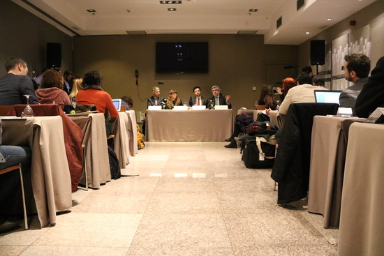 Lawyers of prosecuted Catalan leaders speak at a press conference in Madrid (by ACN)