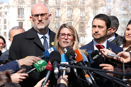 Elsa Artadi at a media event ahead of the Catalan Trial week two