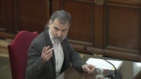 Jailed pro-independence activist Jordi Cuixart in Spain's Supreme Court on February 26, 2019. 