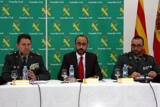 Three Guardia Civil police high-ranking officials, including the head of judicial police in Catalonia, Daniel Baena (right), in 2016 (by Pol Solà)