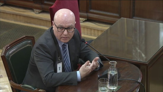 The Catalan police official Emili Quevedo, testifying before Spain's Supreme Court on March 11, 2019. 