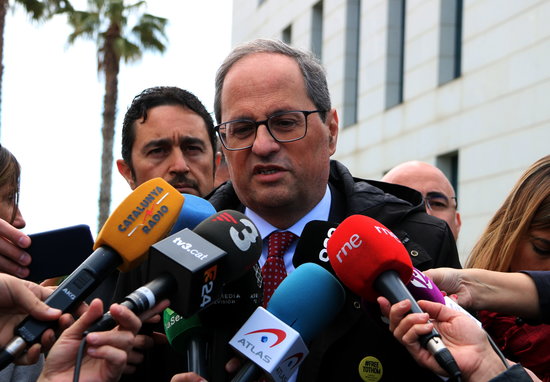 The Catalan president, Quim Torra, talking to the press on March 14, 2019 (by Mar Rovira)