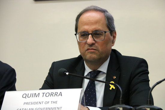 Catalan president Quim Torra during his conference in the University of Lisbon, Portugal (by ACN)