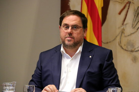 Oriol Junqueras, pictured in 2017, in a cabinet meeting
