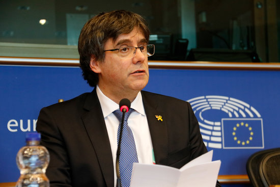 Former Catalan president Carles Puigdemont at the European Parliament (by Natàlia Segura)