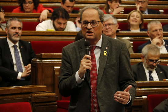 Quim Torra speaking in the Catalan parliament today