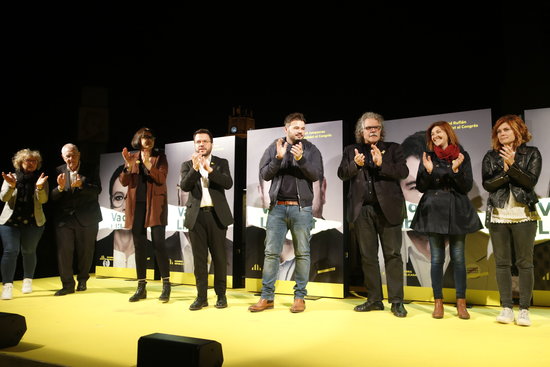 Image of the first event of Esquerra party, leading the polls in the four Catalonia constituencies, on April 12, 2019 (by Guillem Roset)