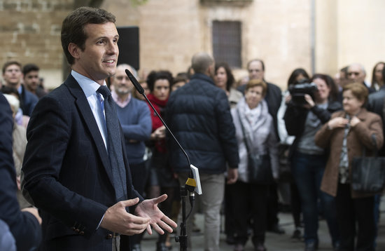 Pablo Casado at an electoral rally in Pamplona