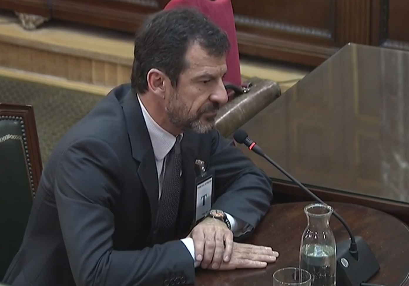 Former Catalan police second-in-command Ferran López speaks as a witness in the Catalan independence trial, in Madrid (by EFE)