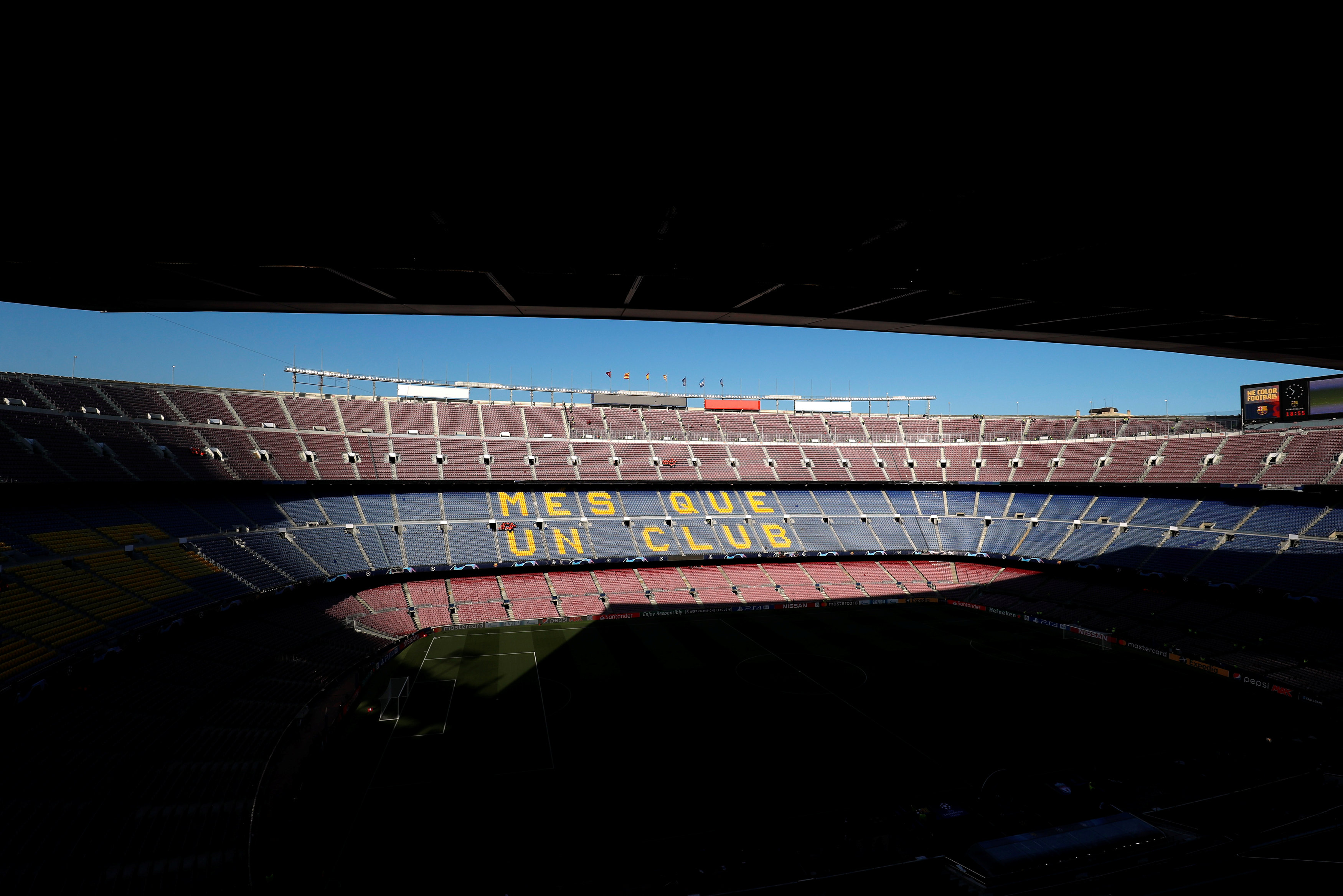 Image of FC Barcelona's Camp Nou empty on May 1, 2019 (by John Sibley/Reuters)