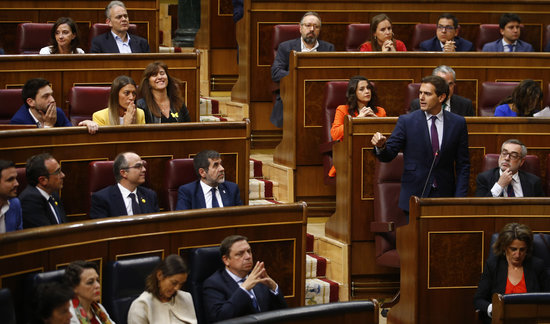 Ciutadans leader complains about the jailed leaders' oath as MPs to speaker on May 21, 2019 (by Javier Barbancho)