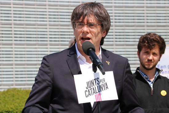 Catalan exiled leader Carles Puigdemont in a political rally in Brussels on May 24, 2019