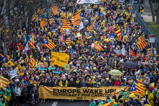 Catalan demonstrators at a march in Brussles in December 2017. (Photo: Jordi Borràs)