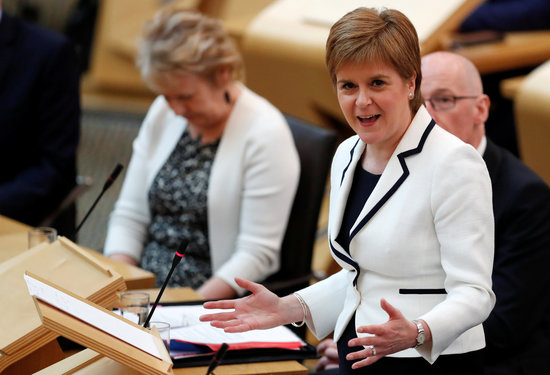 Nicola Sturgeon, the Prime Minister of Scotland, in the Scottish Parliament in Holyrood. (Photo: Reuters)