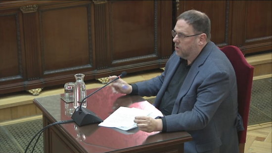 The former Catalan vice president, Oriol Junqueras, making his final remarks in the Catalan trial on June 12, 2019