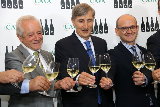 A cheers during the 2018 results presentation of the regulartory council of cava. (Photo: Gemma Sánchez)
