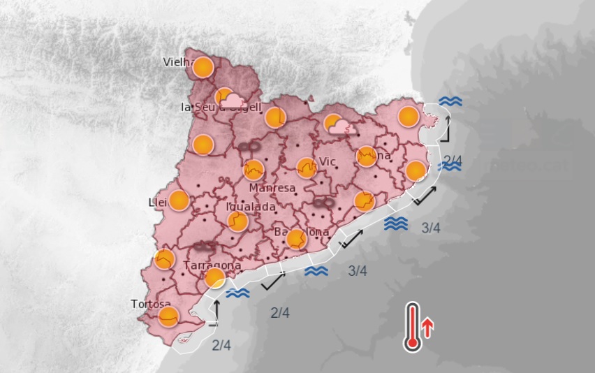 Image of the meteorological service of Catalonia showing the severity of the heatwave across the country. (Photo: Meteocat)