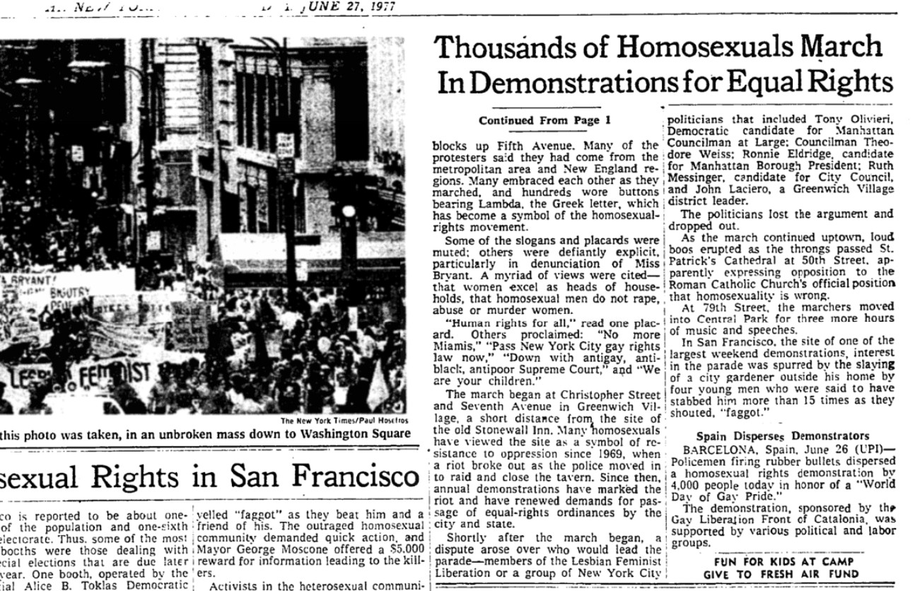 The New York Times mentioned the LGTB march in Barcelona in its edition on June 27, 1977