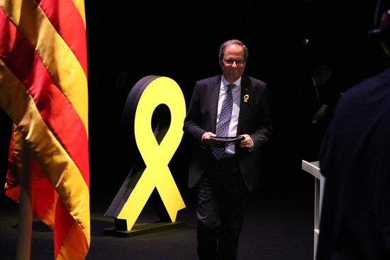 President Quim Torra on stage during the “Our Moment” act in September 2018. (Photo: Núria Julià)