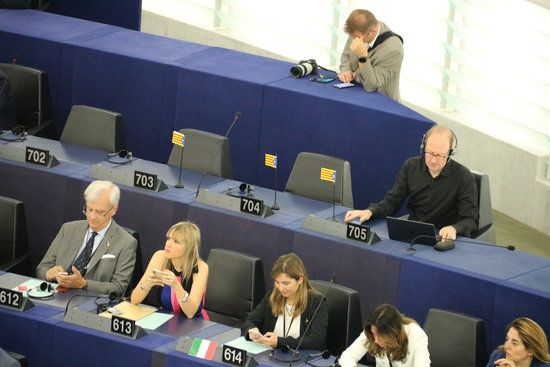 Empty seats at the European Parliament's opening session to symbolize that jailed and exiled Catalan leaders were not allowed to become MEPs (by ACN)