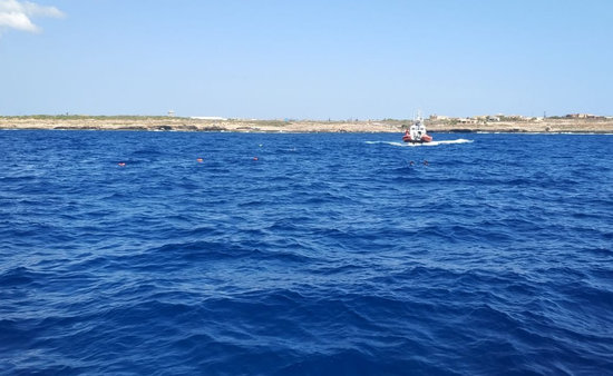 The Open Arms rescue ship, stranded off the coast of Lampedusa (by Open Arms)