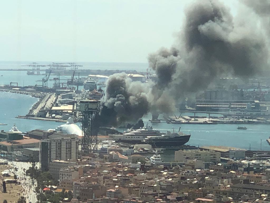 Fire in the port of Barcelona