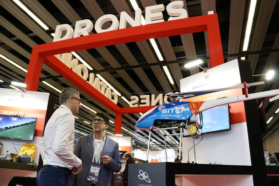 5G drones in the Catalonia stand of the 2019 Mobile World Congress, on February 25, 2019 (by Mar Vila)