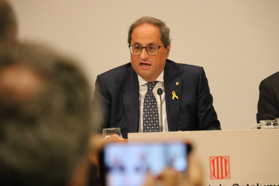 President Quim Torra addressing an audience at the presentation of the IdentiCAT project. (Photo: Miquel Codolar)