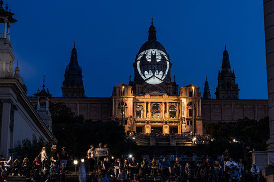 The Bat-Signal projected over the front of Catalonia's National Art Museum to celebrate the 80th anniversary of the Dark Knight (by ECC Ediciones)