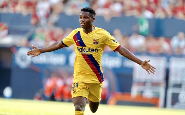 Ansu Fati reels away in celebration after becoming the youngest player to ever score a La Liga goal for Barcelona. (Photo: FC Barcelona)