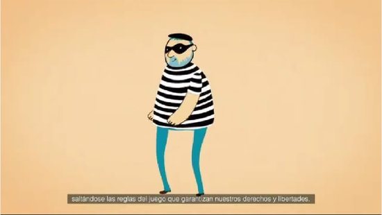Screenshot from the Global Spain video depicting Oriol Junqueras as a thief