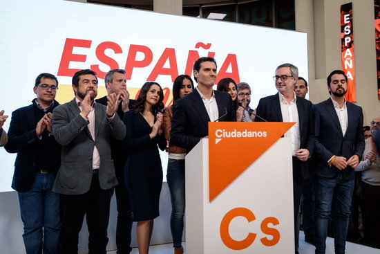 Ciutadans leaders at their electoral base in Madrid for the November 2019 general election (by Cs)