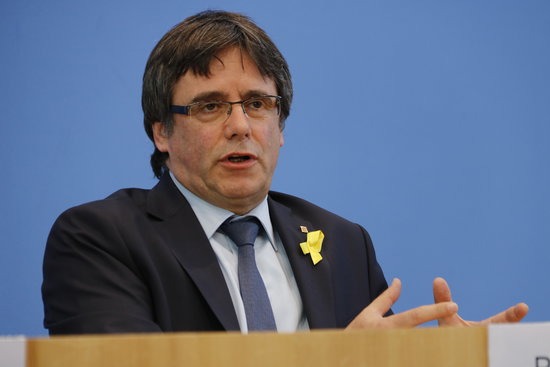 Carles Puigdemont during a press conference in Berlin in July 2018 (by Guillem Roset)