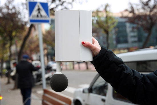 A noise sensor implemented in Girona, identical to many used throughout Catalonia tracking noise level data in real-time (image courtesy of the city hall of Girona)