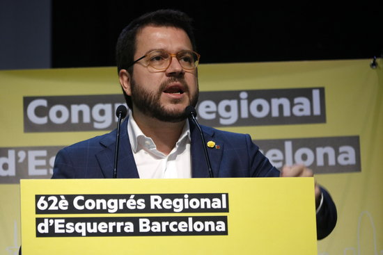 Catalan vice president Pere Aragonès speaks during the ERC regional congress in Barcelona, February 1, 2020 (by Guillem Roset)