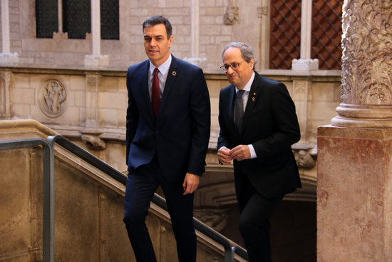 Pedro Sánchez and Quim Torra meet at the Catalan government headquarters in February, 2020 (by Bernat Vilaró)