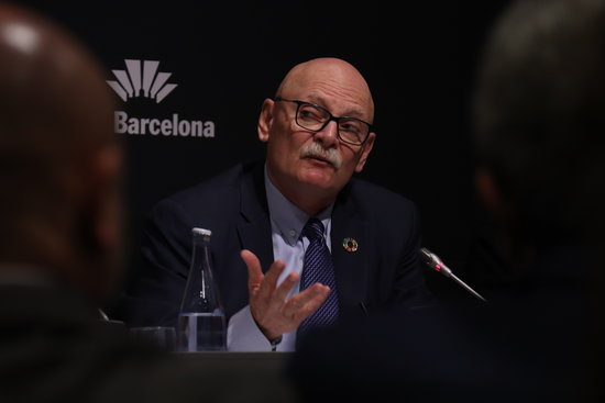 GSMA CEO John Hoffman at a press conference folllowing the cancelation of MWC 2020, February 13, 2020 (by Aina Martí)