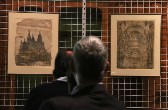 Two Antoni Gaudí drawings of the Colònia Güell church diaplyed in the National Art Museum of Catalonia shortly after the government acquired the works (by Pau Cortina)