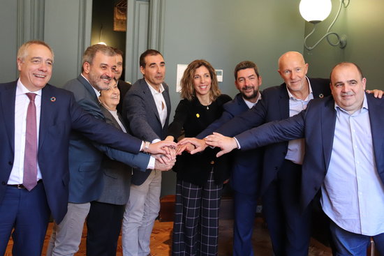 Business minister Àngels Chacón, Chairperson of Barcelona Tech City Miguel Vicente, Jaume Collboni of Barcelona City Council, MWCapital CEO Carlos Grau, Head of Barcelona Chamber of Commerce Joan Canadell, February 18, 2020 (by Lluís Sibils)
